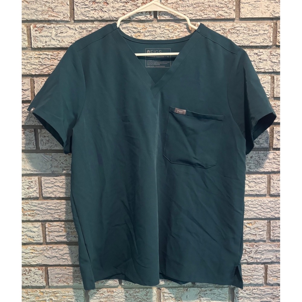 FIGS Technical Collection Scrub Set XL V-Neck Top & Jogger Pants Dark Teal Green